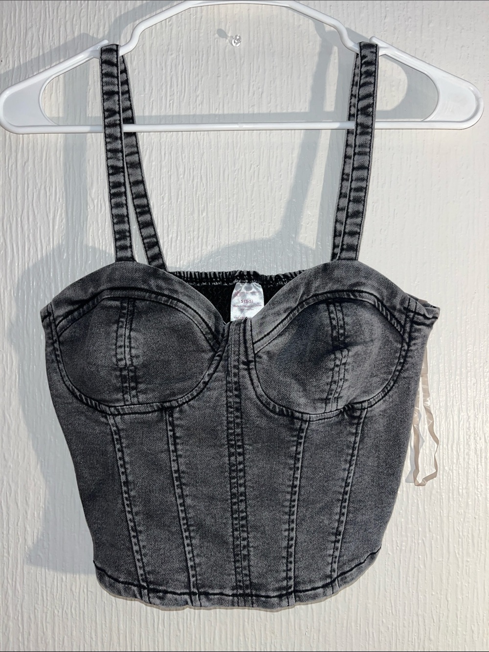 Washed Black Denim Bustier Crop Top